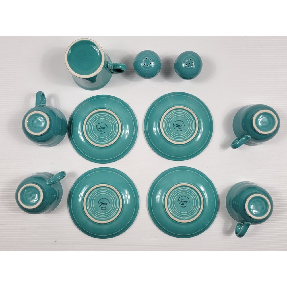 Fiestaware Turquoise Coffee‎ Cup Saucer Set of 4 w/ Mug Salt Pepper Shakers